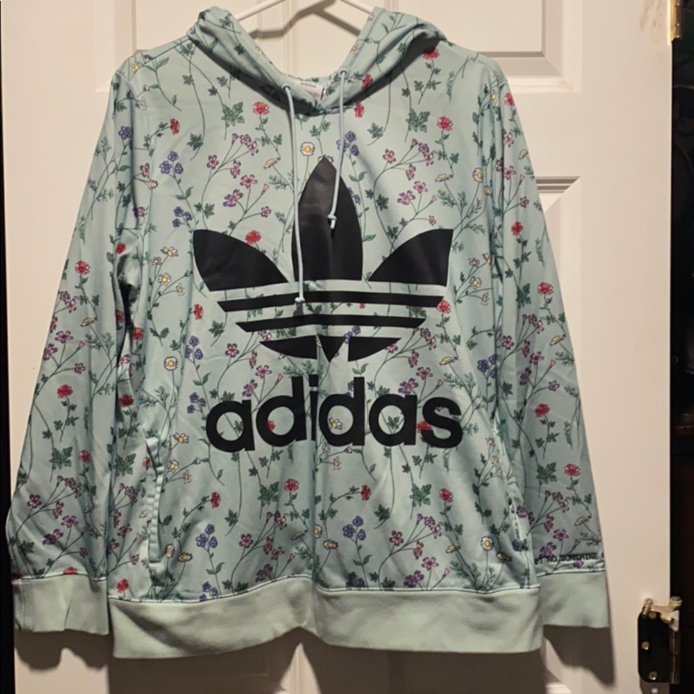 Adidas TreFoil light green floral hoodie